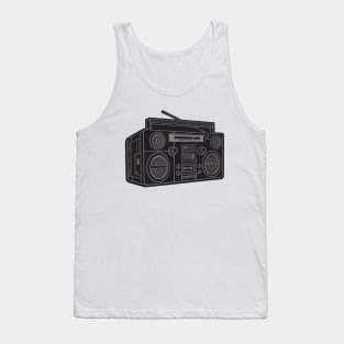 Boombox (Gray Lines + Black Drop Shadow) Analog / Music Tank Top